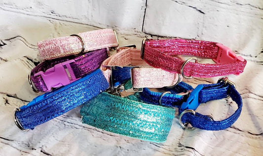 Glitter Pet collars, adjustable glitter dog collars, glitter cat collars, sparkle pet collars, pink blue fushia aqua red pet collars purple