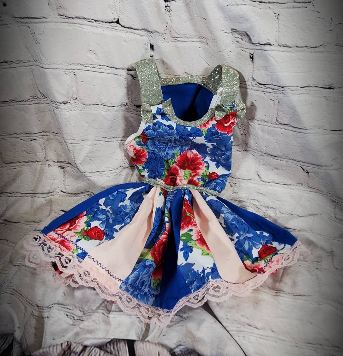 Blue Flower pet dress, flower Pet dress, special occasion pet dress, flower dog dress, fancy pet dress, glitter flower dog dress, sundress