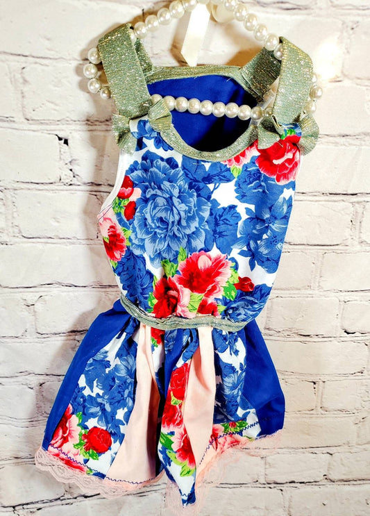 Blue Flower pet dress, flower Pet dress, special occasion pet dress, flower dog dress, fancy pet dress, glitter flower dog dress, sundress