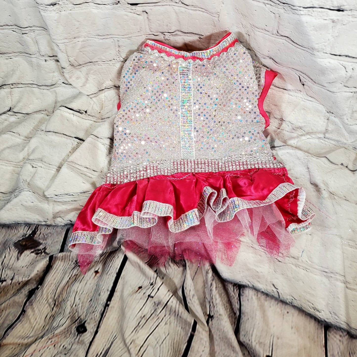 Irradescent hot pink pet dress, Disco pet dress, silver pet dress, princess pet dress, princess dog dress, pink dog cat dress