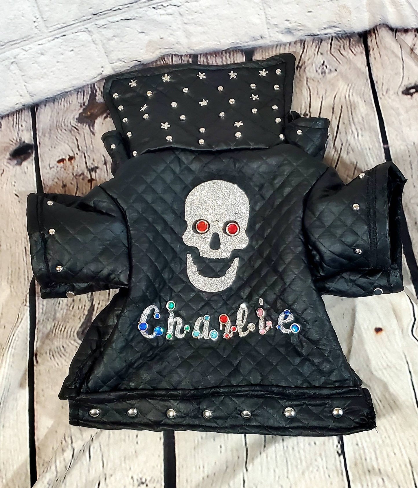 Pet leather jacket, pet personalized jacket, black pleather dog jacket, motorcycle pet jacket, bad to the bone pet jacket, jackets for dogs