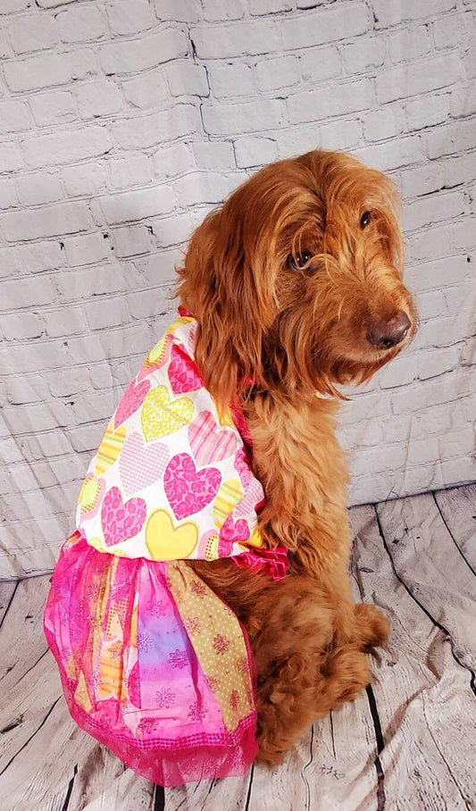 Large dog dress, large pet dress, pink pet dress, heart pet dress, dog sundress, pet dress for large dogs, girl pet dresses