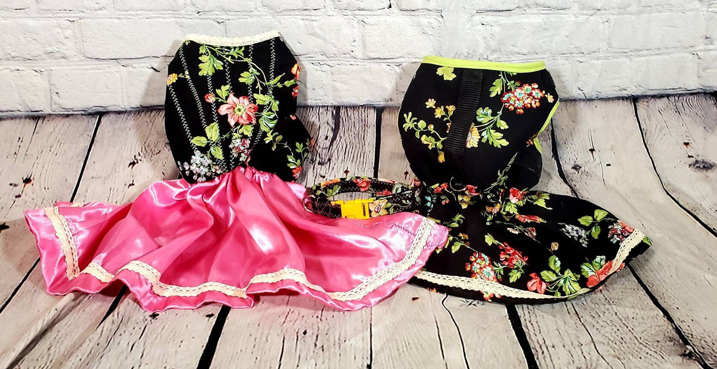 Flower dress harness, flower Pet dress, flower dog dress, spring pet dress, flower dress for pets, cat dress, harness dress