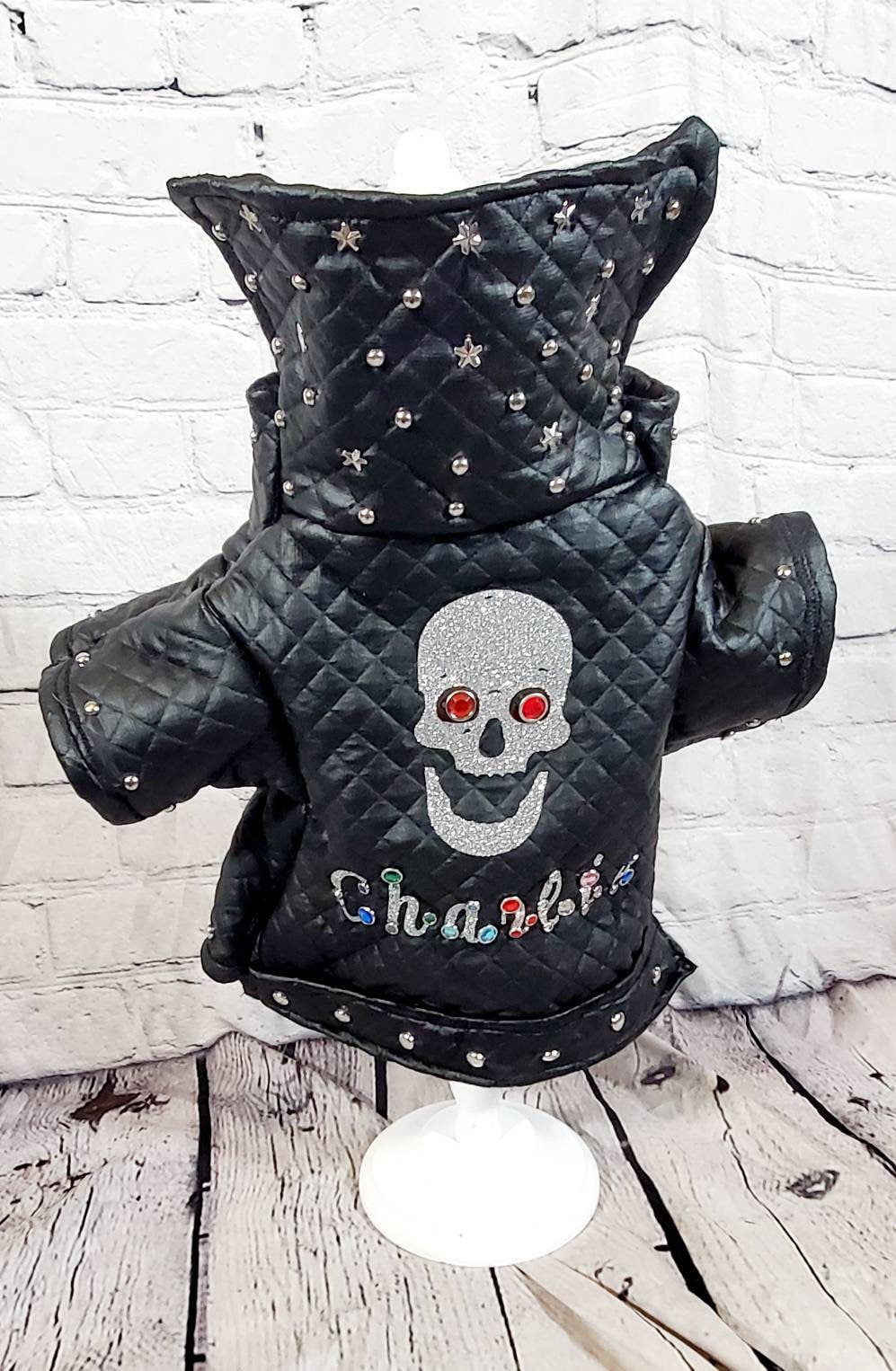Pet leather jacket, pet personalized jacket, black pleather dog jacket, motorcycle pet jacket, bad to the bone pet jacket, jackets for dogs