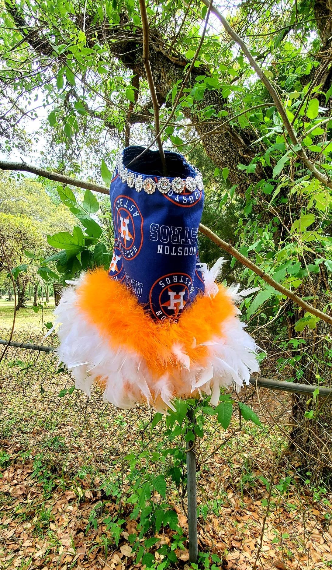 Houston Astros feather Pet dress, Astros feather dog dresses, Astros cat dress, Houston Astros Pet dresses, feather pet dresses, dog dress