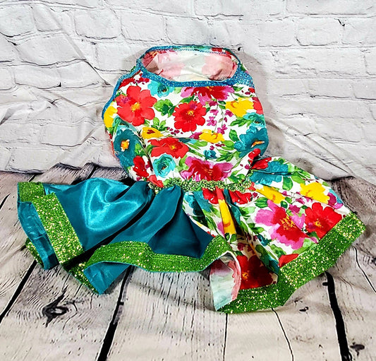 Flower Summer Pet dress/ pet sundress/ dog sundress/ flower print pet clothes/ glitter pet dress/ dresses for pets/ special occasion pet