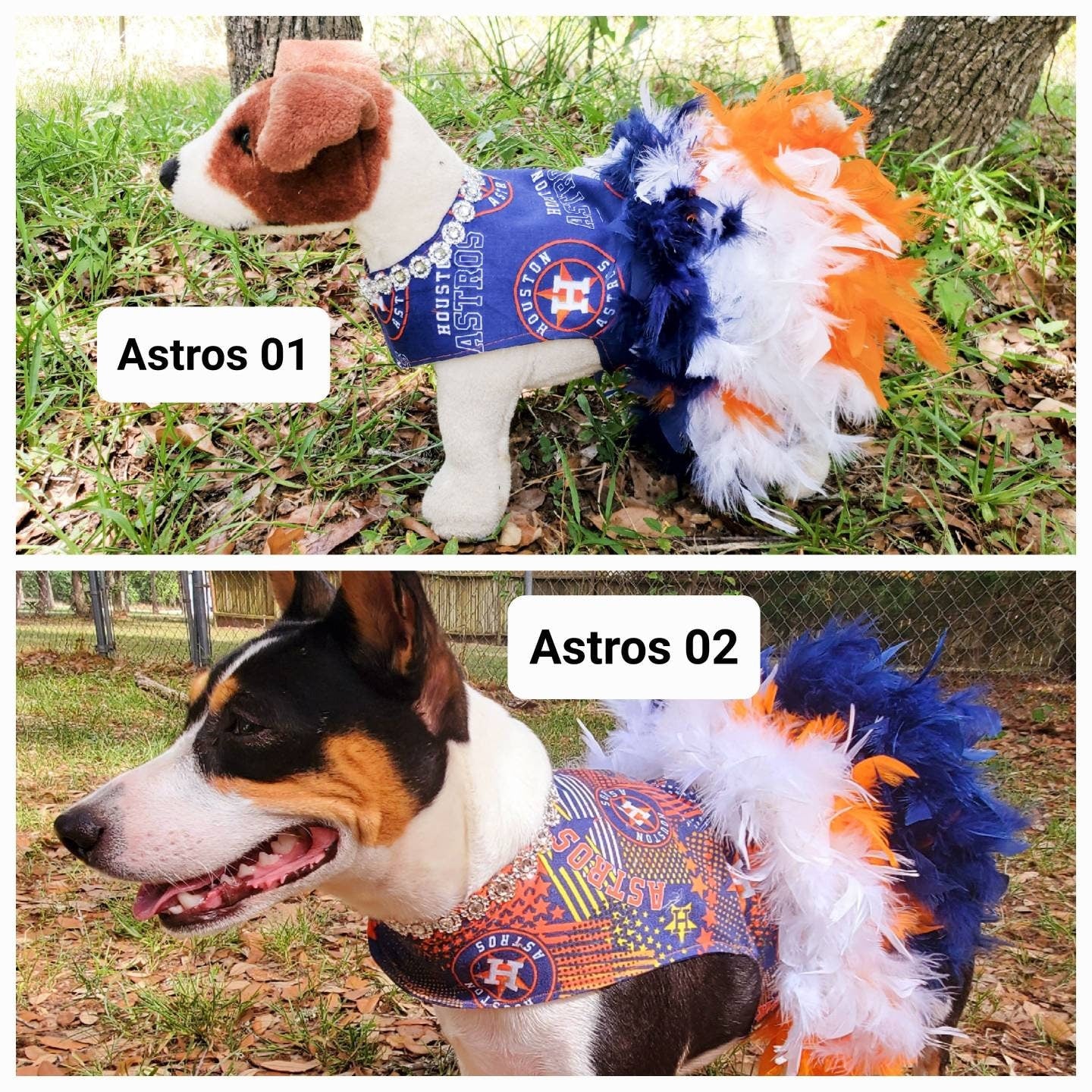 Houston Astros feather Pet dress, Astros feather dog dresses, Astros cat dress, Houston Astros Pet dresses, feather pet dresses, dog dress