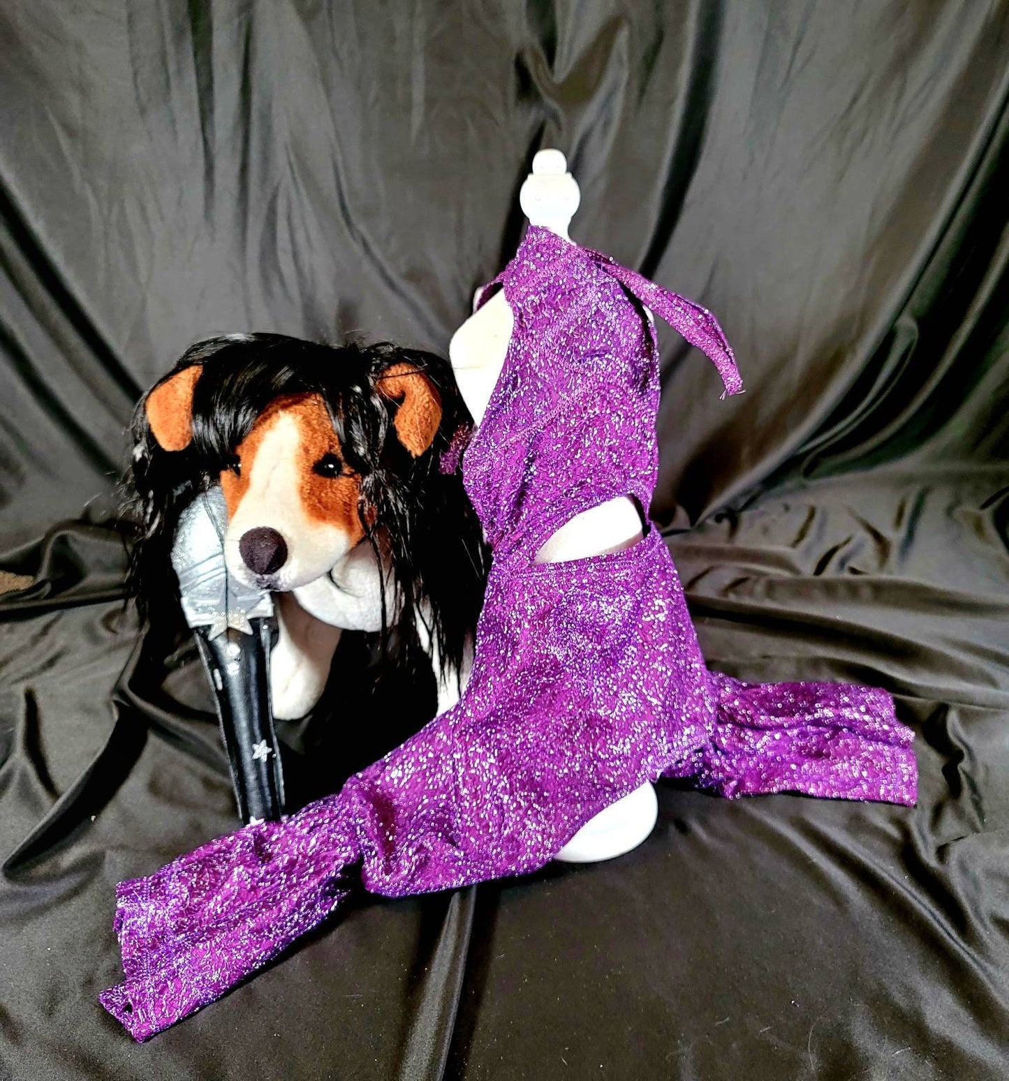 Selena replica Pet Costume, Selena Dog costume, Selena Iconic purple pet costume, Selena purple jumpsuit pet dog cat costume, wig selena