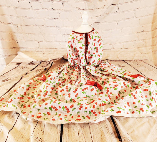 Cherry Pet Dress, Cherry dog dress, cherry cat dress, gingham print pet dress, lingerie pet dress with bows, dresses for pets, summer pet