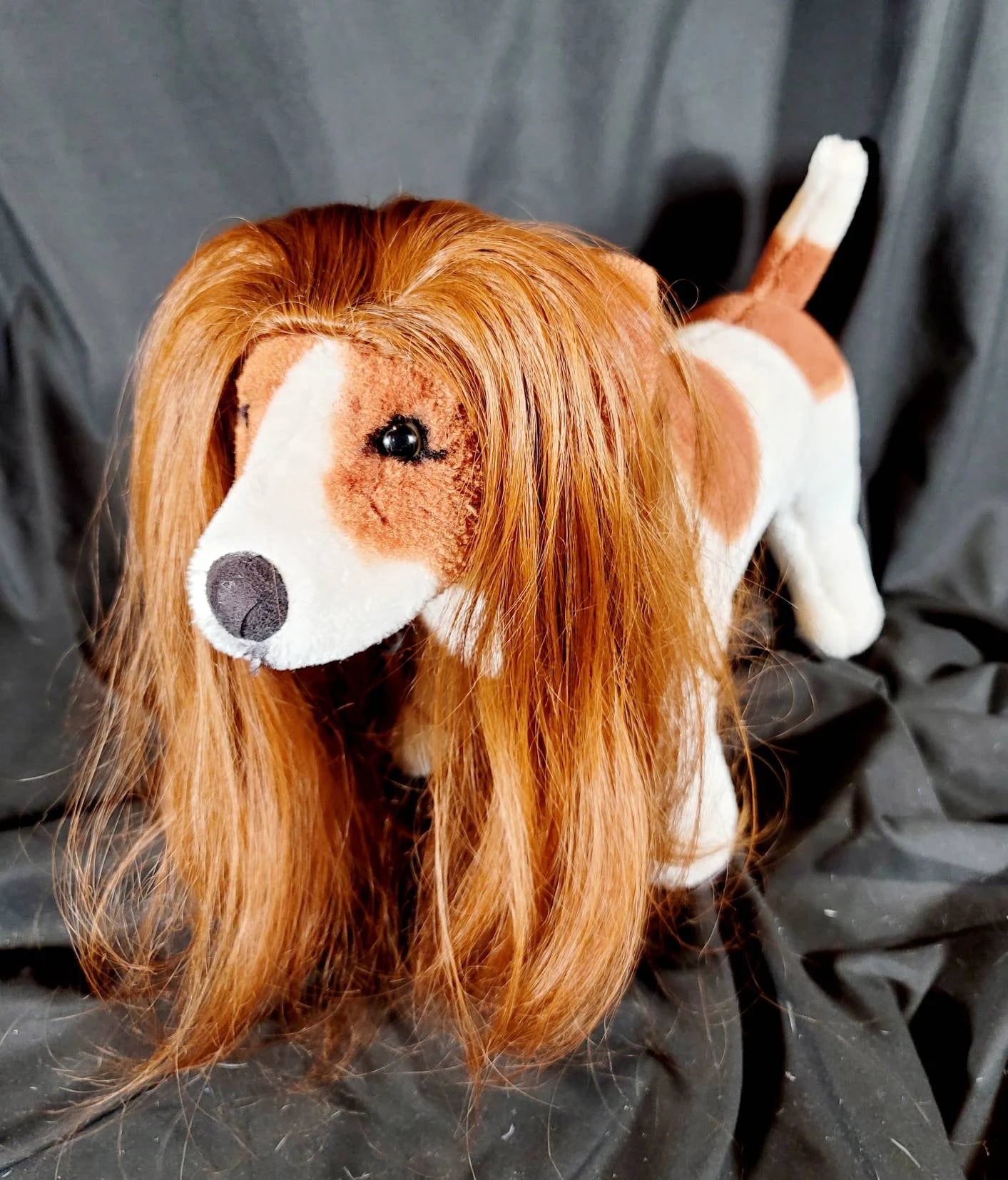 Pet Wigs, dog wigs, cat wigs, wigs for pets, Halloween Pet wigs, blond pet wig, brown pet wig, black pet wig, ponytail pet wig, wigs for dog