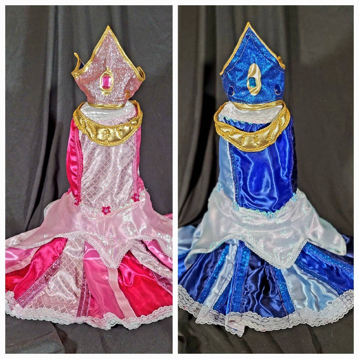 - Sleeping Beauty pet costume, sleeping beauty revisable pet costume, Sleeping Beauty is it pink is it blue pet costume, Aurora dog costume