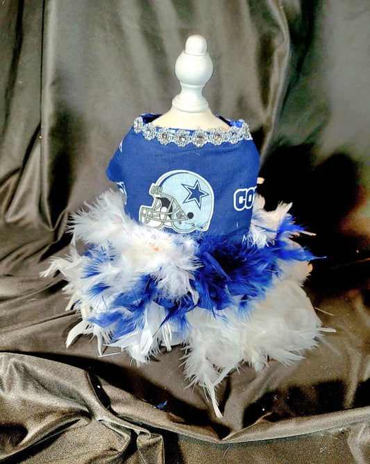 Dallas Cowboy Pet feather dress, Dallas Cowboy Dog feather dress, Dallas Cowboy Pet dress, feather pet dress, nfl pet dress, nfl dog dress