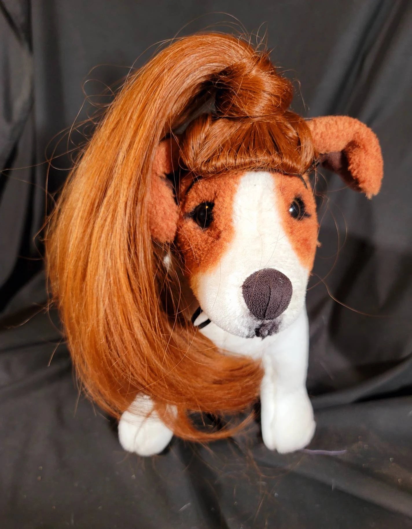 Pet Wigs, dog wigs, cat wigs, wigs for pets, Halloween Pet wigs, blond pet wig, brown pet wig, black pet wig, ponytail pet wig, wigs for dog