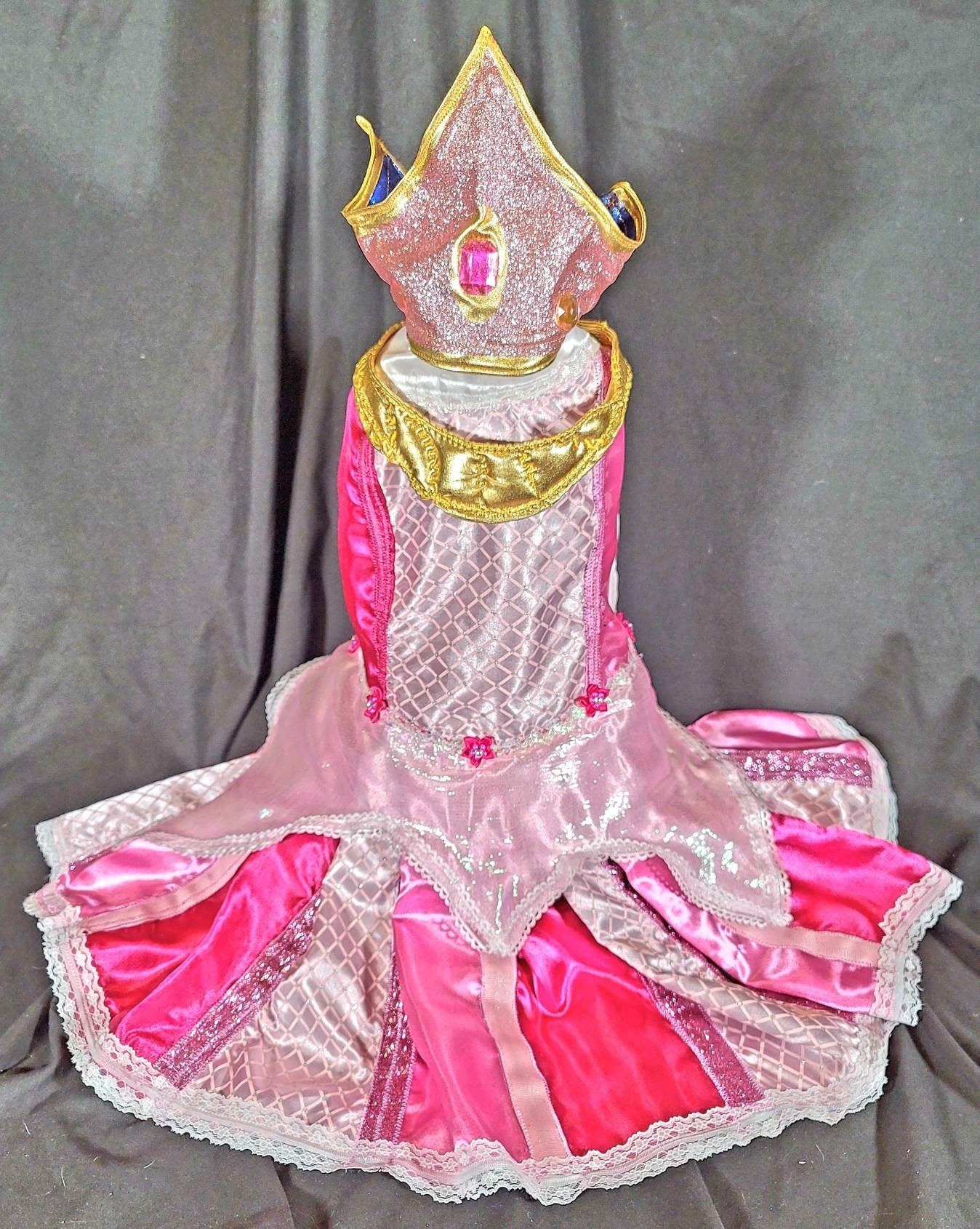 - Sleeping Beauty pet costume, sleeping beauty revisable pet costume, Sleeping Beauty is it pink is it blue pet costume, Aurora dog costume