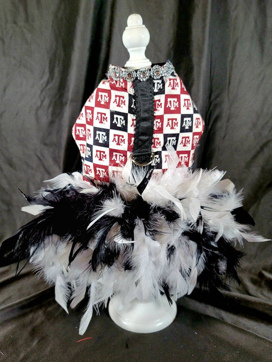 Texas Aggies feather Pet dog dress, A&M feather pet dog dresses, Aggie dress, Aggie Pet dresses, feather pet dresses, dog dress, Aggie pet harness