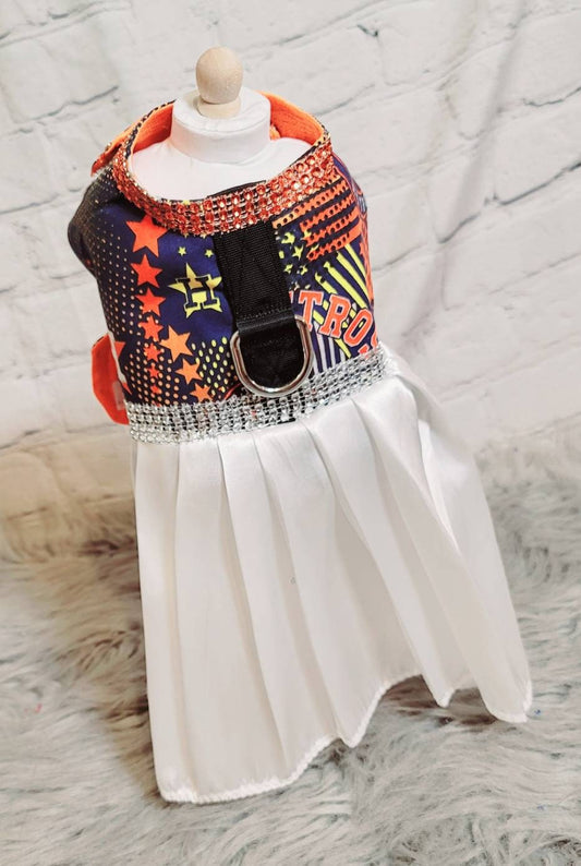 Houston Astros Pet harness dress, harness pet dresses, Astros Pet dress, Astros dog dress, Astros cat dress, dog harness dresses, cat
