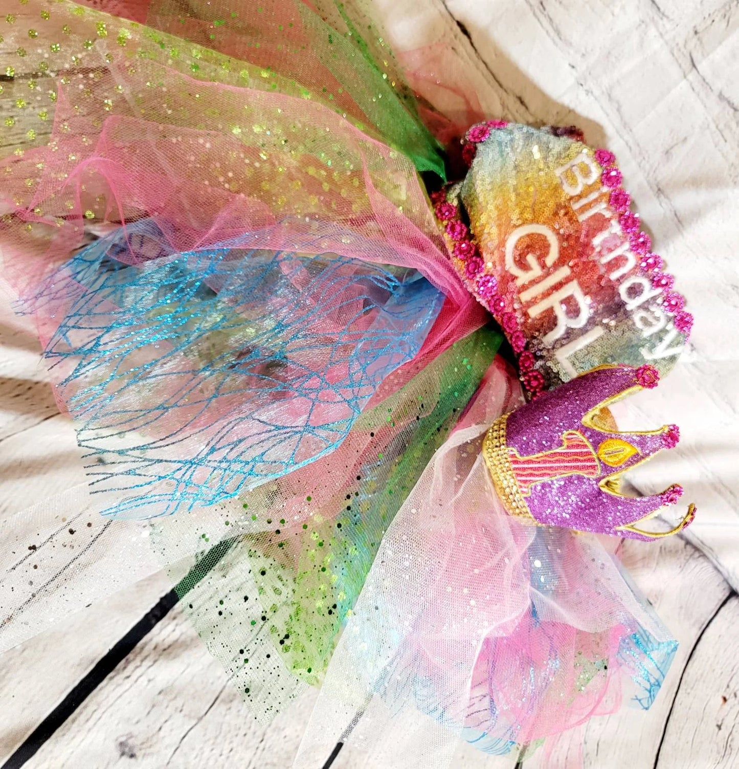 rainbow sequin Birthday Girl pet dress, birthday girl dog dress set, pet birthday crown and dress, Tutu birthday pet dress, sequin birthday dog outfit