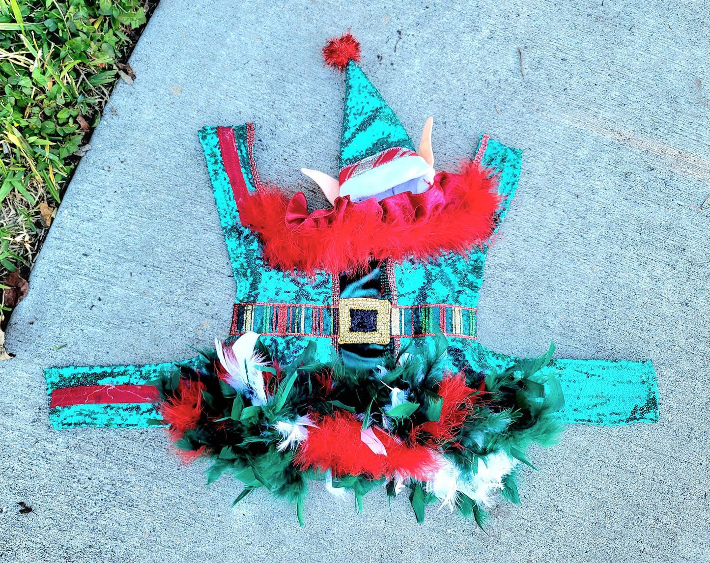 Pet sequin Elf Costume, Christmas Pet Elf costume, Dog Elf Costume, feather  Elf Pet dress, Holiday Elf Costume, Christmas Pet costumes