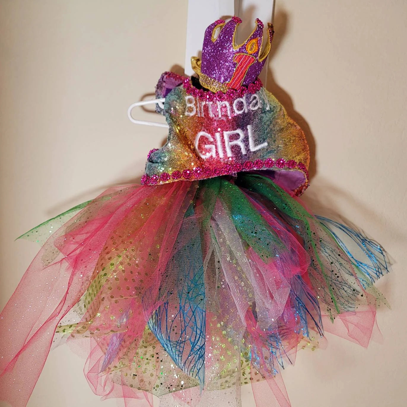rainbow sequin Birthday Girl pet dress, birthday girl dog dress set, pet birthday crown and dress, Tutu birthday pet dress, sequin birthday dog outfit