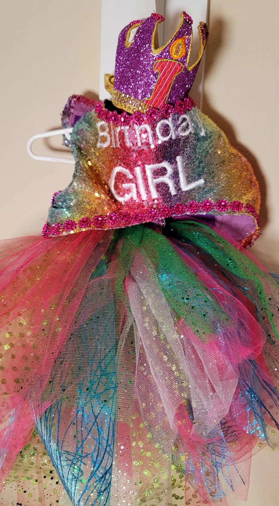 rainbow sequin Birthday Girl pet dress, birthday girl dog dress set, pet birthday crown and dress, Tutu birthday pet dress, sequin birthday dog outfit