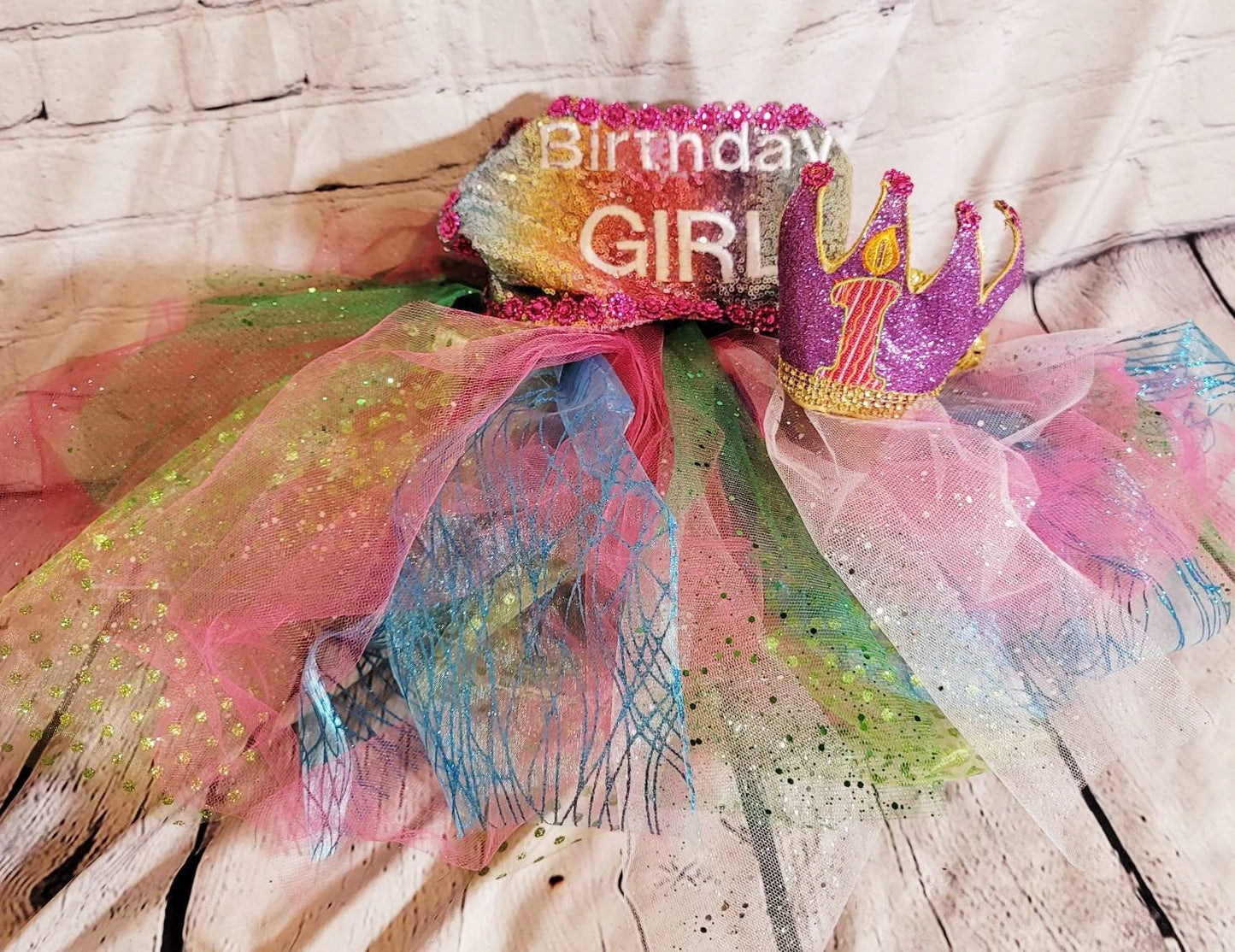 rainbow sequin Birthday Girl pet dress, birthday girl dog dress set, pet birthday crown and dress, Tutu birthday pet dress, sequin birthday dog outfit