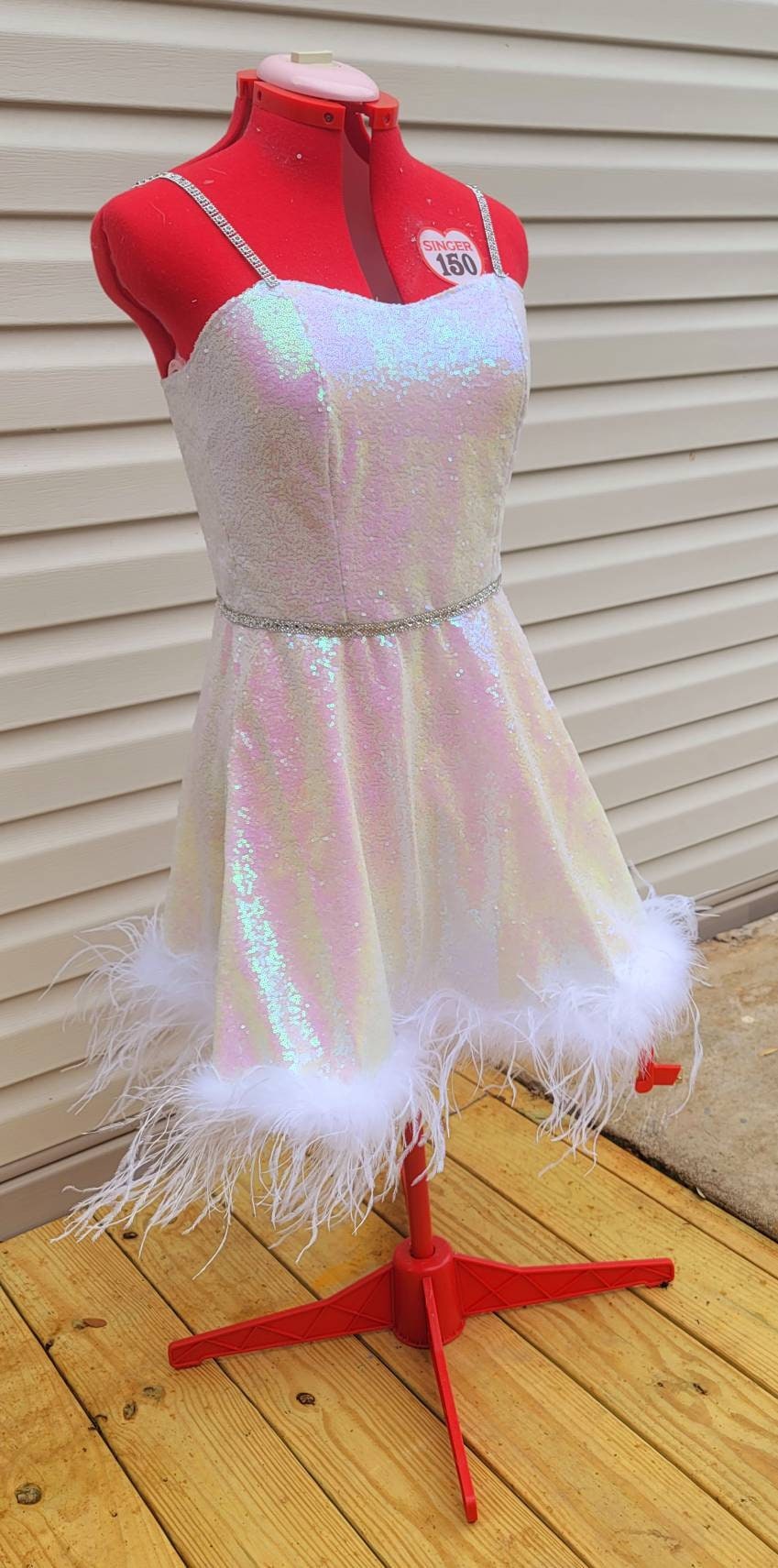 White Bachelorette sequin dress, white sequin dress, special occasion sequin dress, feather woman's dress, sequin dresses for women, irradescent