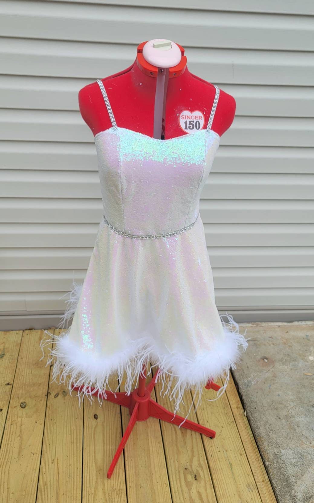 White Bachelorette sequin dress, white sequin dress, special occasion sequin dress, feather woman's dress, sequin dresses for women, irradescent