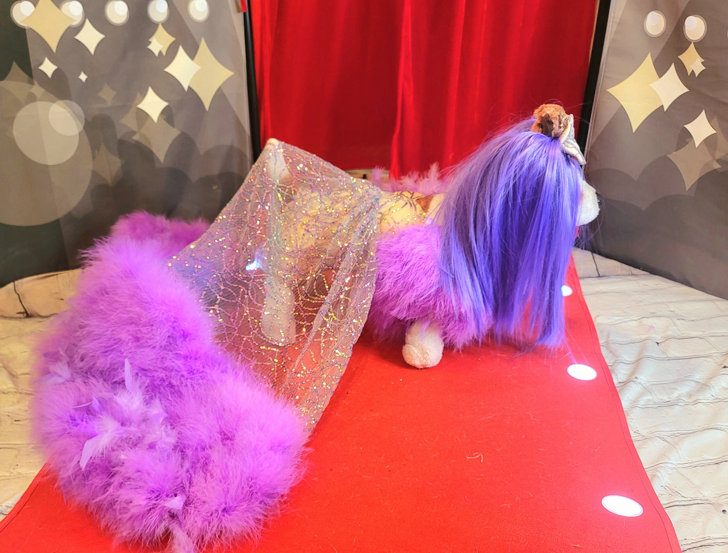 Kylie Jenner Met Gala pet costume, Kylie Jenner dog costume, Halloween Pet Costume, wig pet costume, purple wig dog costume, cat costumes