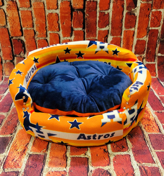 Houston Astros Sports round pet bed, Houston Astros dog bed, Astros Pet luxury bed, Houston Astros cat bed, luxury pet sports bed, dog beds