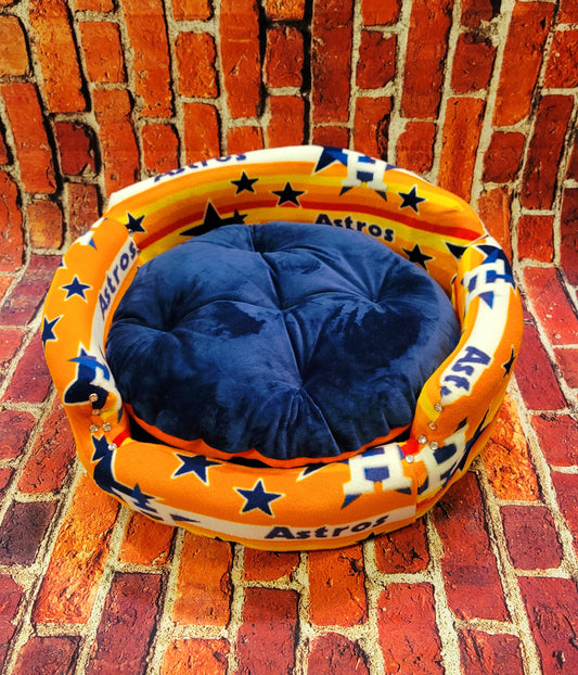 Houston Astros luxury pet bed, Astros round pet bed, Houston Astros dog bed