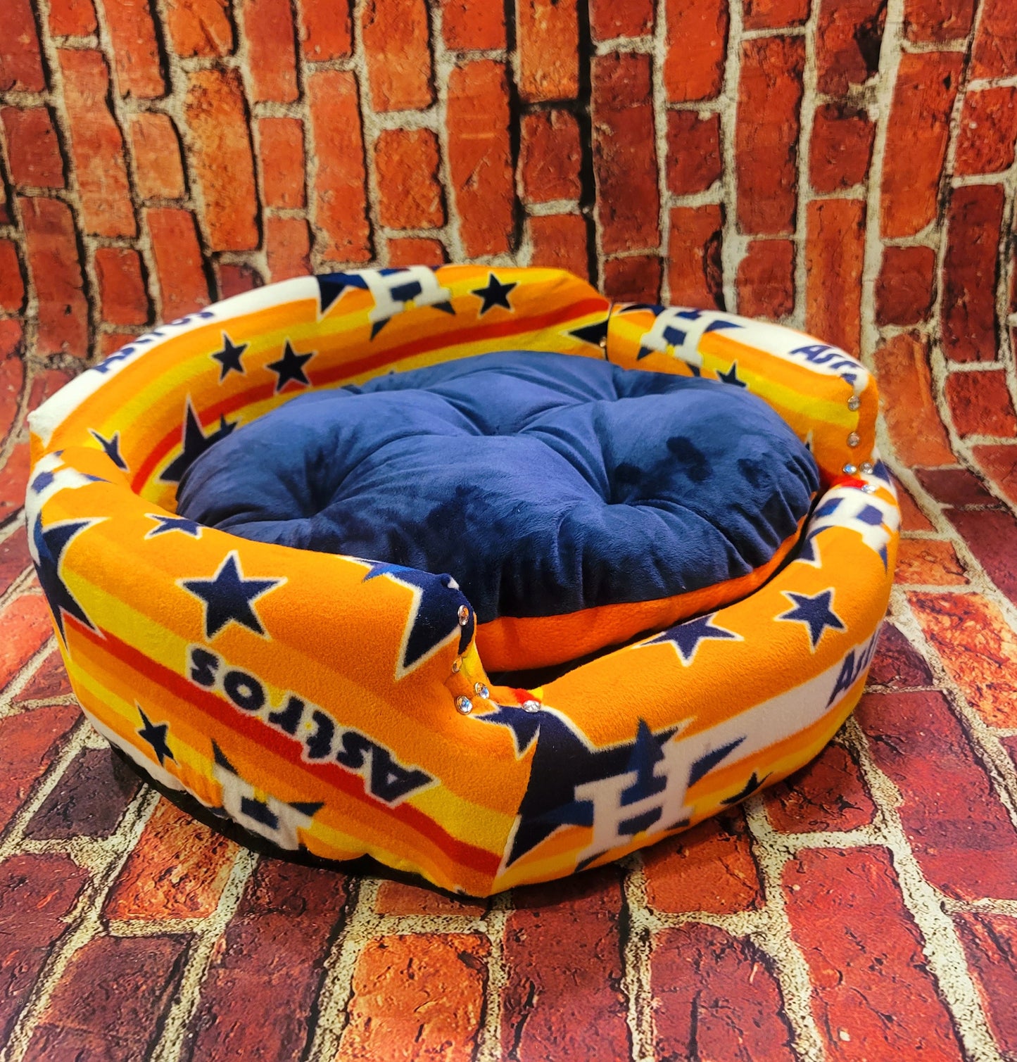 Houston Astros Sports round pet bed, Houston Astros dog bed, Astros Pet luxury bed, Houston Astros cat bed, luxury pet sports bed, dog beds