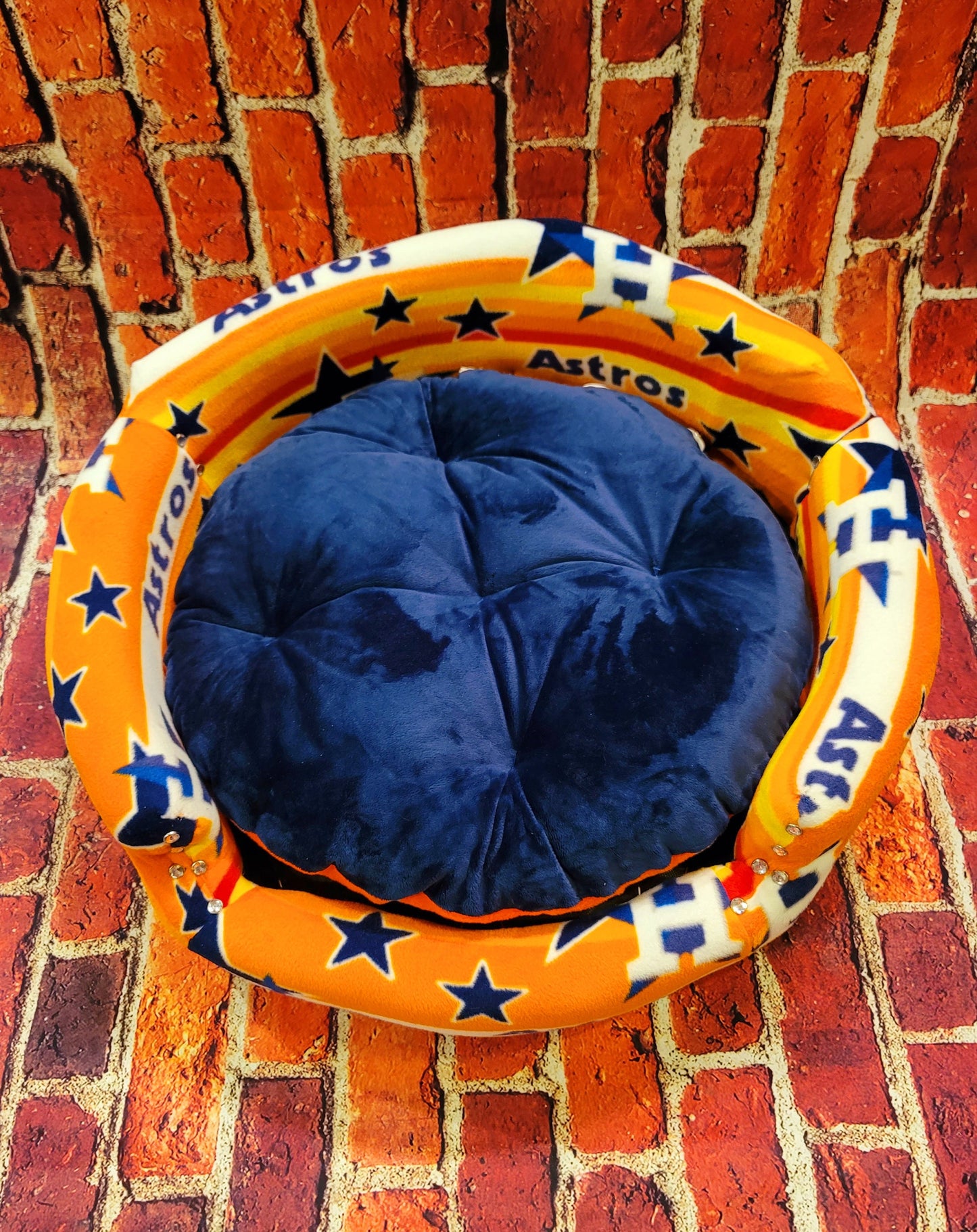 Houston Astros Sports round pet bed, Houston Astros dog bed, Astros Pet luxury bed, Houston Astros cat bed, luxury pet sports bed, dog beds
