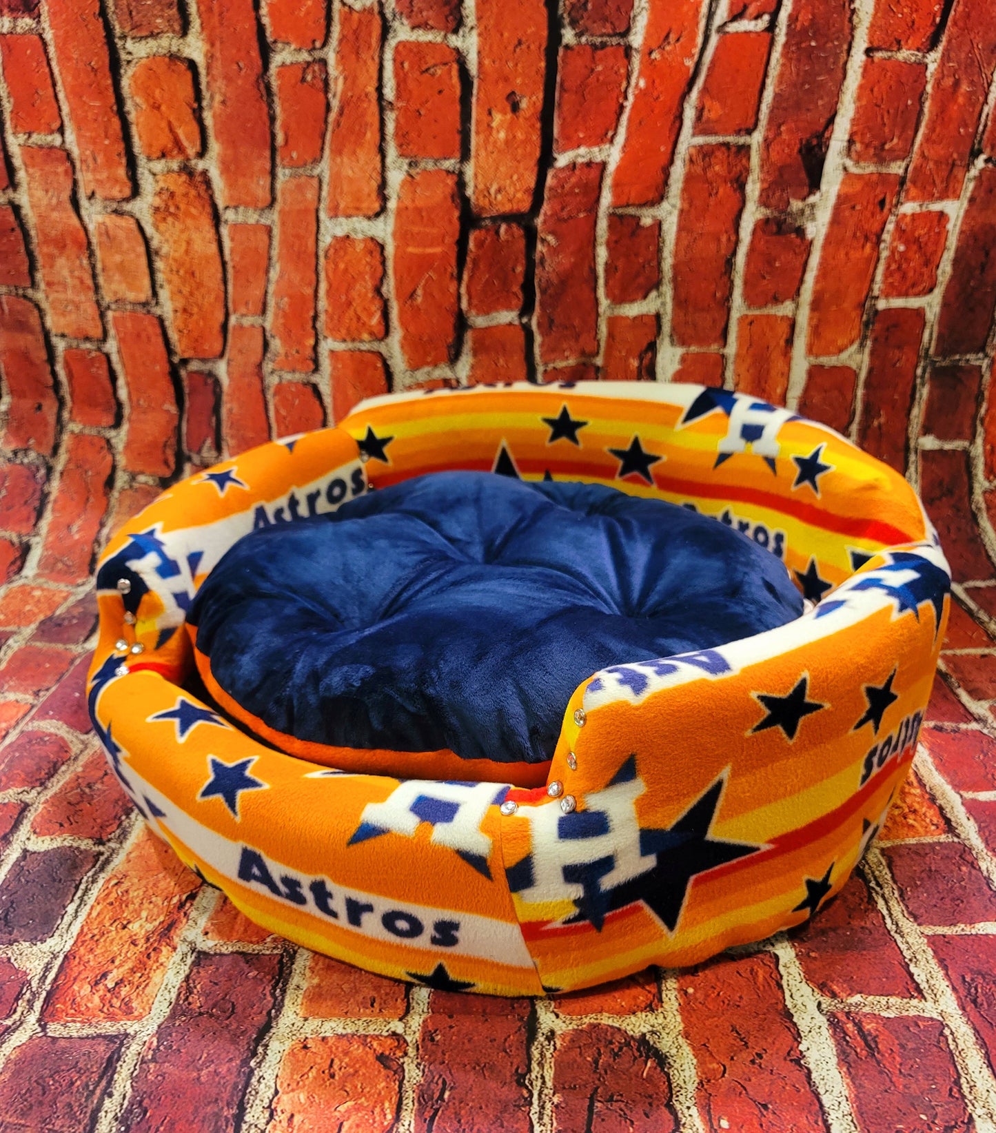 Houston Astros Sports round pet bed, Houston Astros dog bed, Astros Pet luxury bed, Houston Astros cat bed, luxury pet sports bed, dog beds