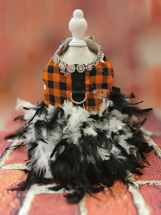 Longhorn feather Pet dog dress, Texas Longhorn feather pet dog dresses, Longhorn harness pet dress,longhorn cat harness dress, pet harness