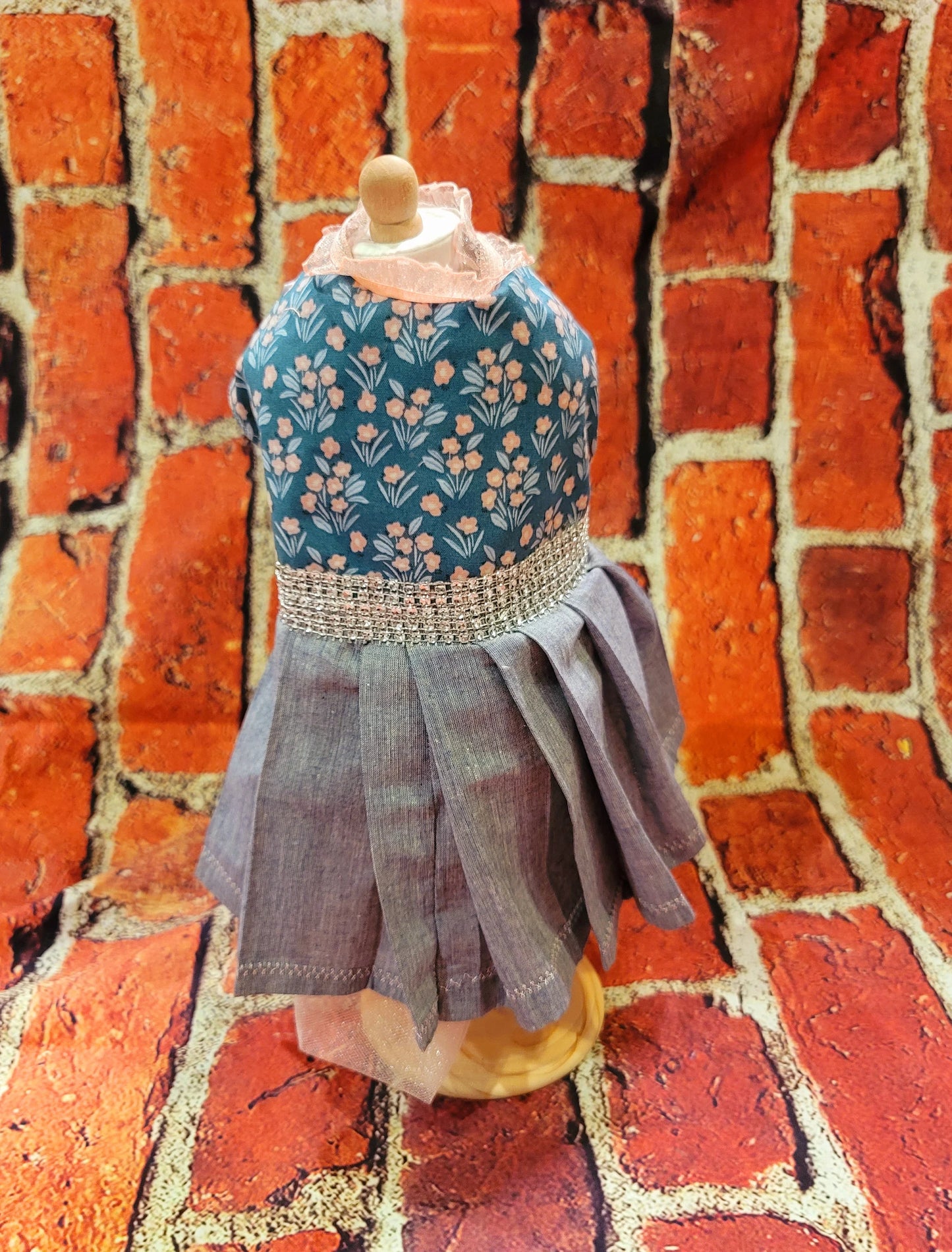 Flower pet dress, flower dog dress, flower cat dress, blue jean pet dress, pet dresses, dog dresses, blue jean dog dress