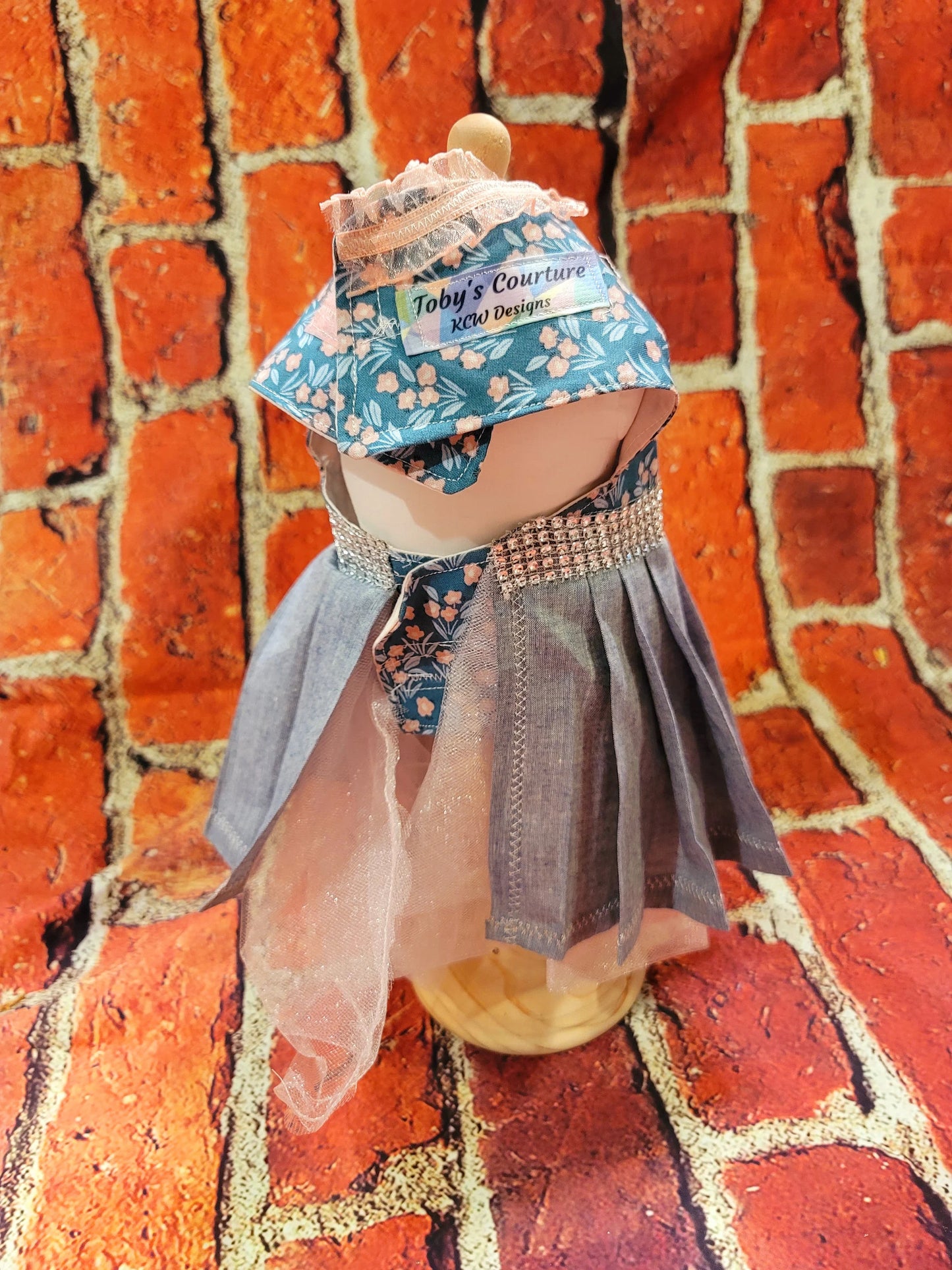 Flower pet dress, flower dog dress, flower cat dress, blue jean pet dress, pet dresses, dog dresses, blue jean dog dress