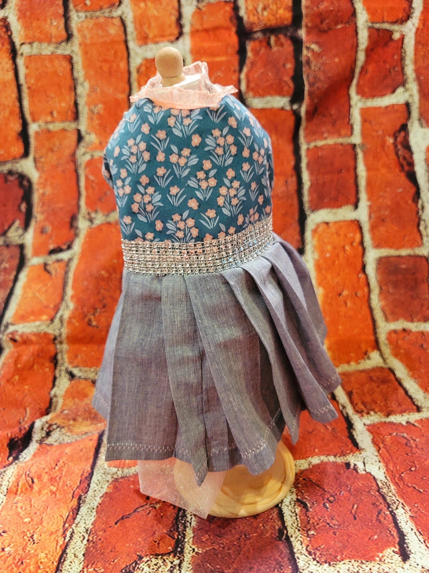 Flower pet dress, flower dog dress, flower cat dress, blue jean pet dress, pet dresses, dog dresses, blue jean dog dress