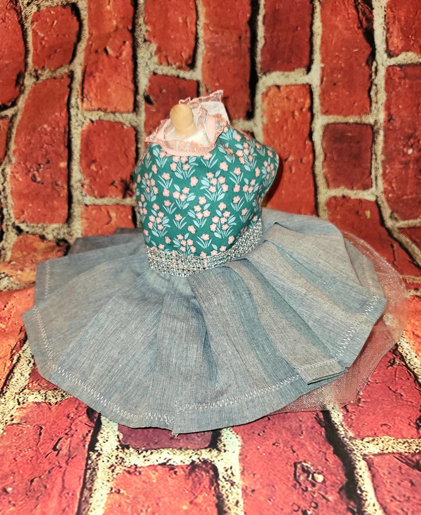 Flower pet dress, flower dog dress, flower cat dress, blue jean pet dress, pet dresses, dog dresses, blue jean dog dress
