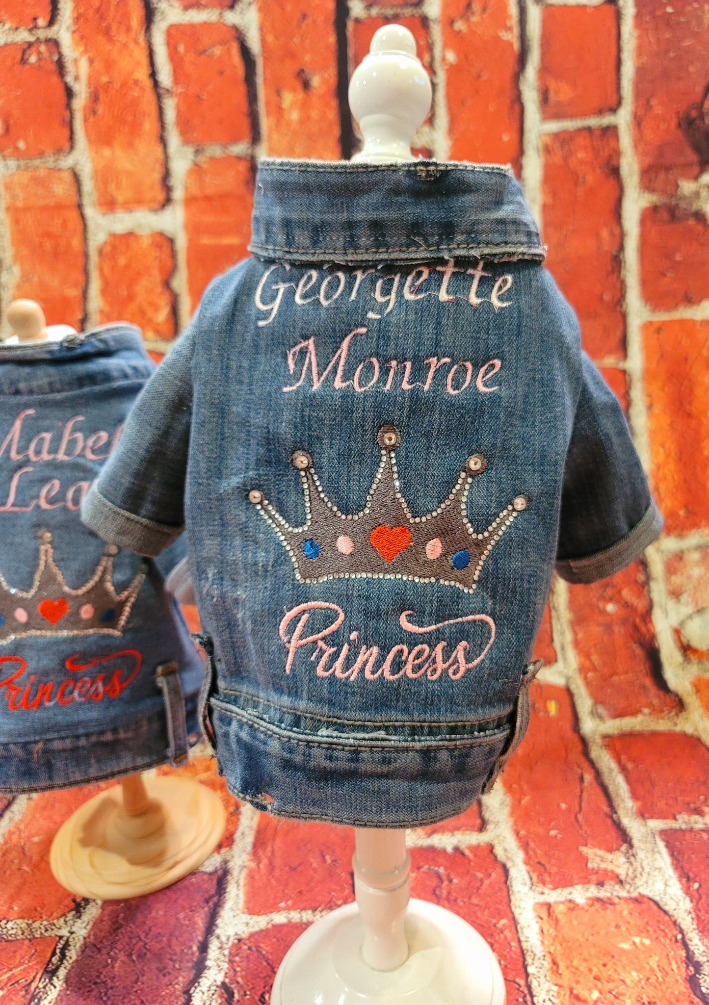 Personalized blue jean pet jacket, blue jean dog jacket, rhinestone Princess Pet Jacket, bedazzled pet jacket, blue jean dog jacket, blue jean cat