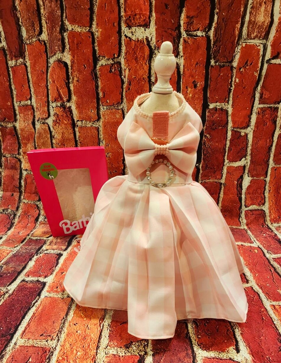 Barbie Pink Gingham Pet Barbie dress, pink gingham dog dress, pink gingham pet dress, Barbie pet dress, Halloween Pet costume, dog costume