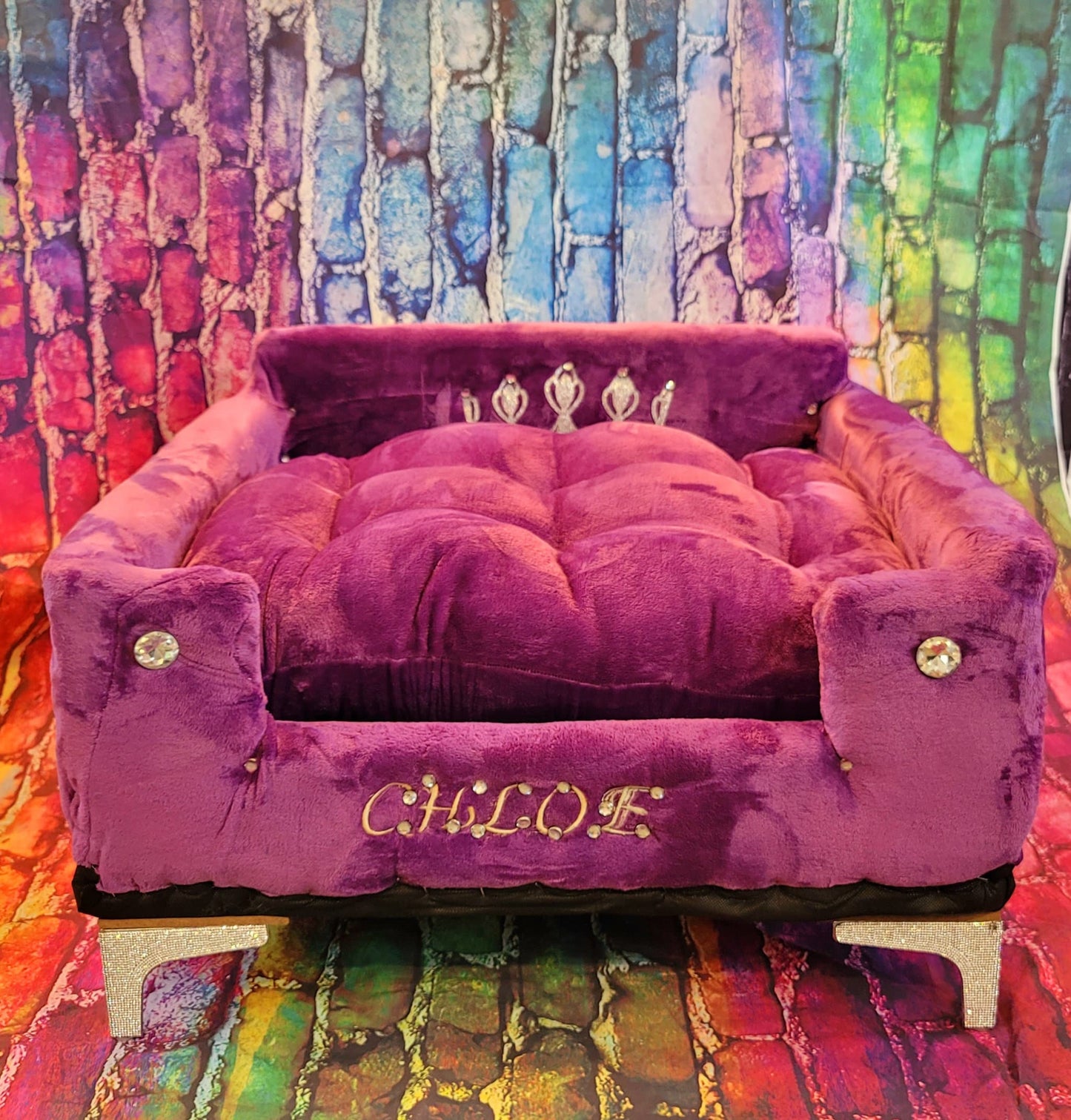 Personalize embroidered pet bed, crown personalize pet bed, pink dog bed