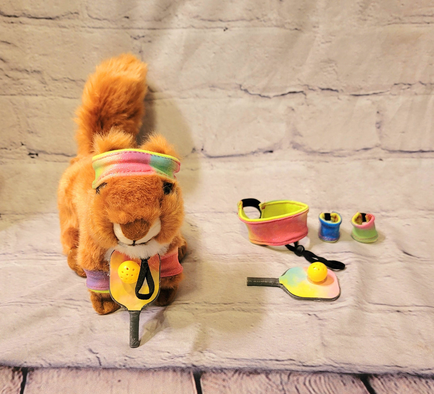 Squirrel Pickel Ball, Squirrel headband, Squirrel wristbands, pet Pickelball costume, exotic pet costume, Squirrel costume
