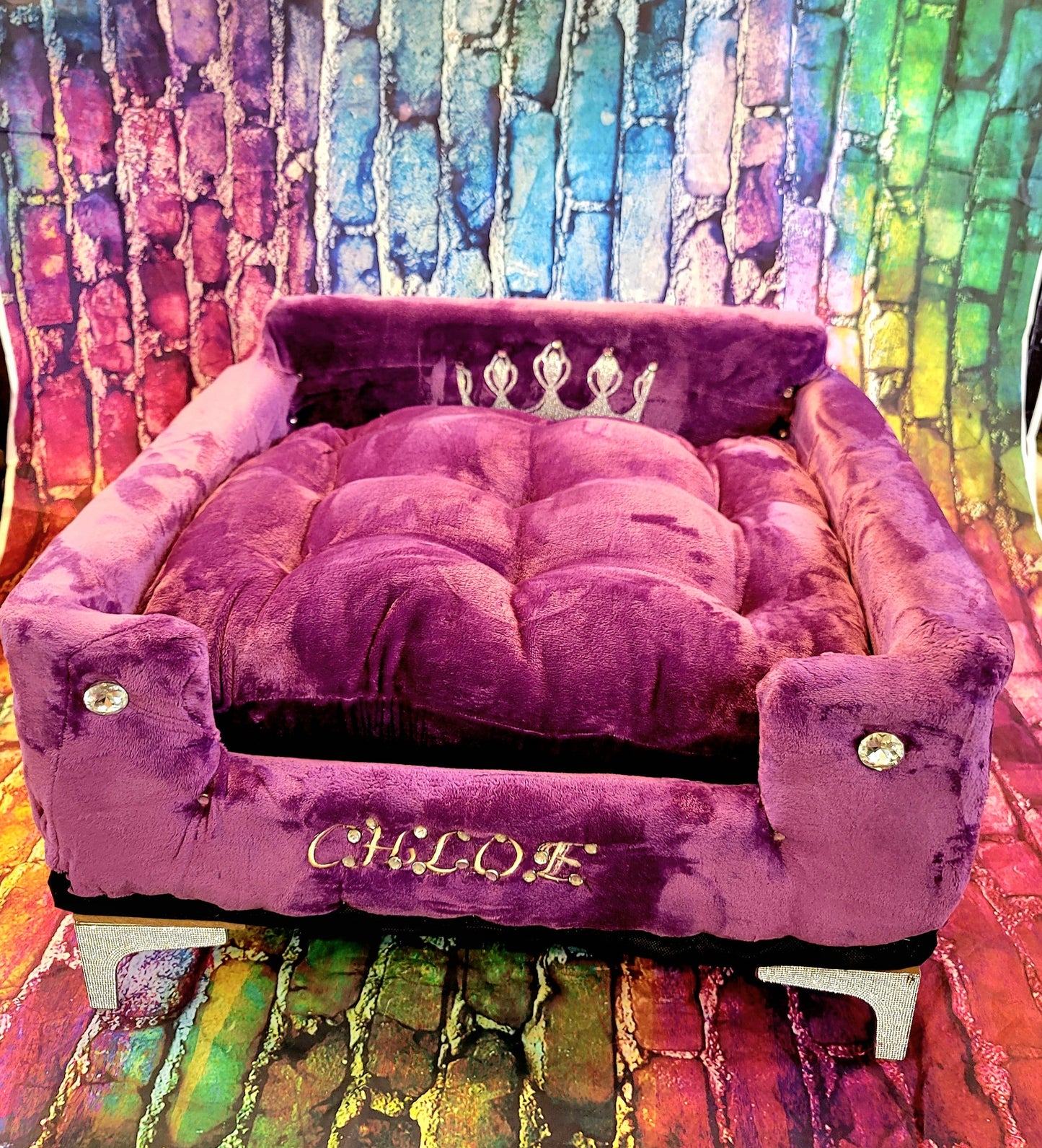 Personalize embroidered pet bed, crown personalize pet bed, pink dog bed