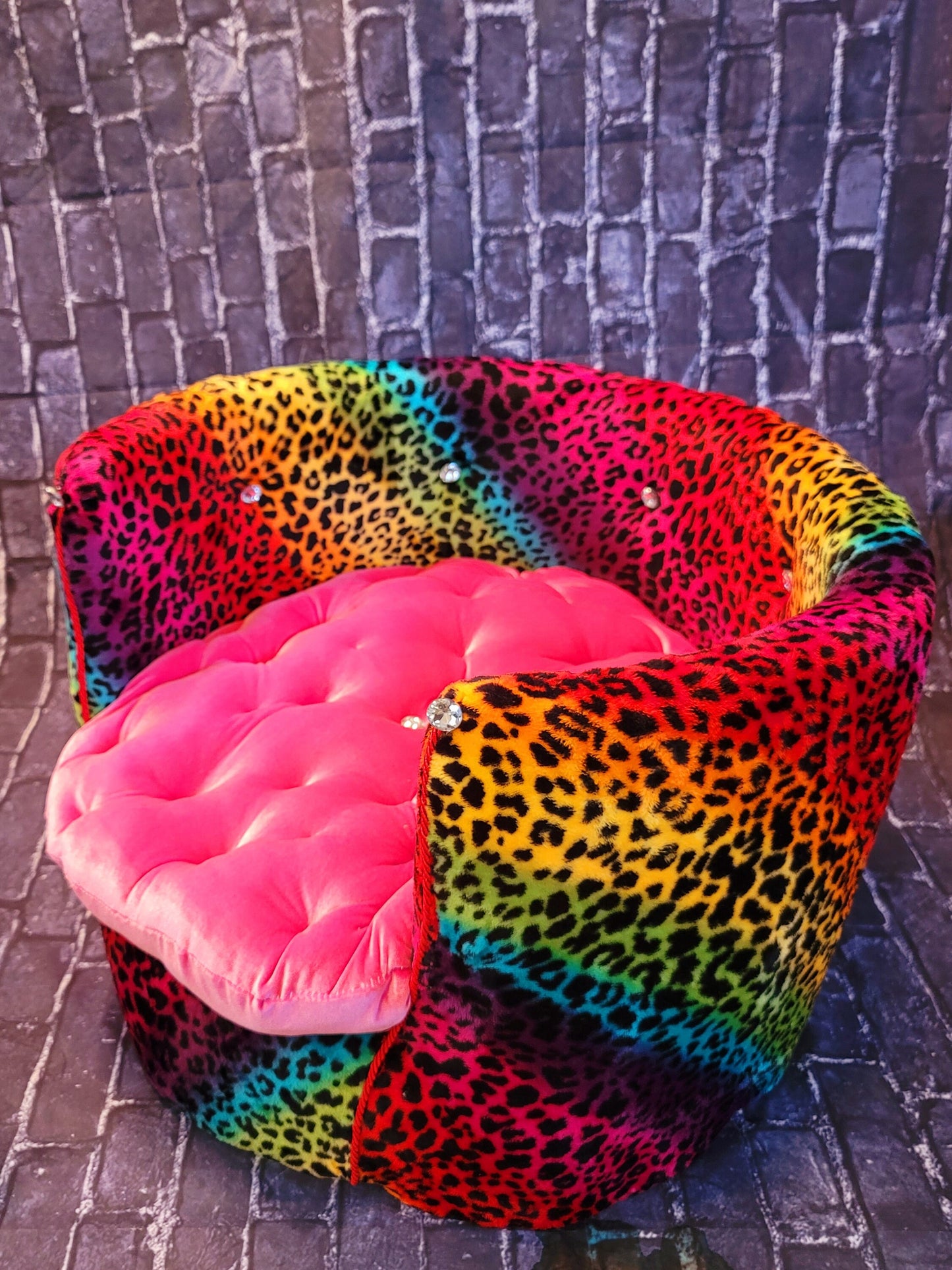Rainbow Leopard Round Luxury high back kid, cat, pet chair bed, pet furniture, parson Pet Chair, dog furniture, cat furniture