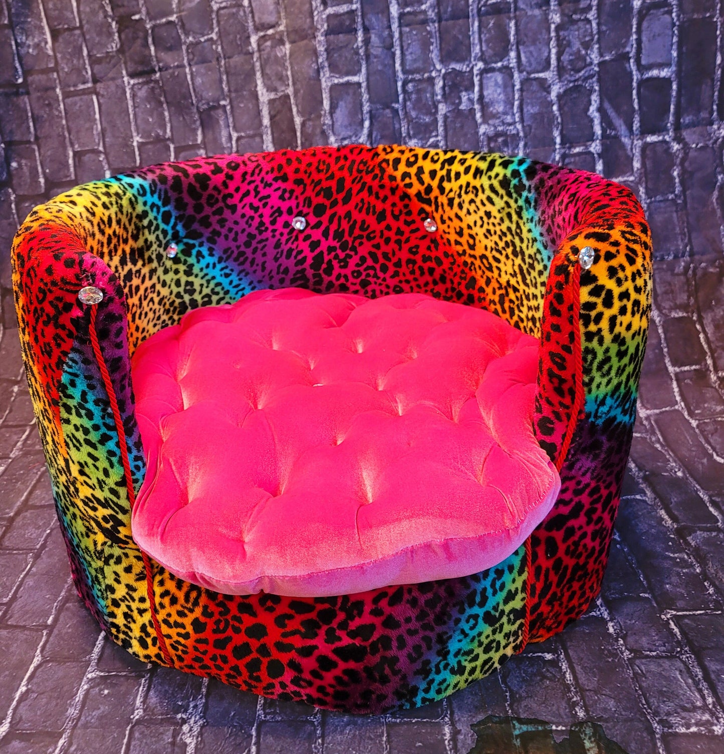 Rainbow Leopard Round Luxury high back kid, cat, pet chair bed, pet furniture, parson Pet Chair, dog furniture, cat furniture