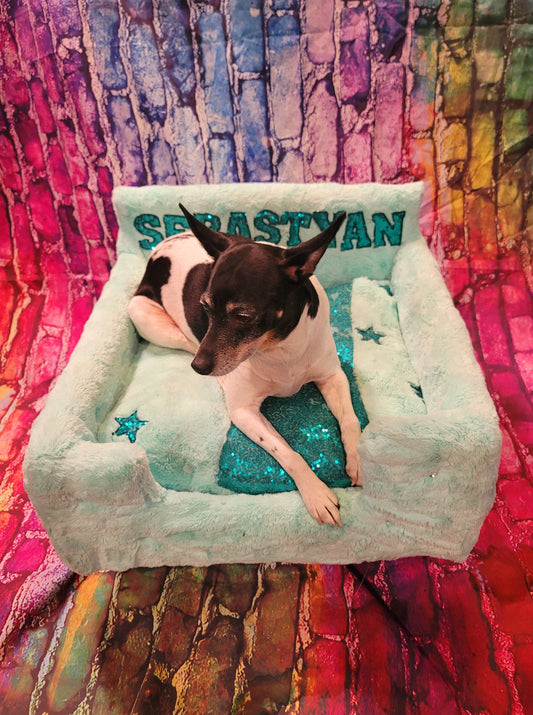 Luxury pet bed, personalized sequin pet bed, personalized pet furniture, acrylic pet bed, pet bed with legs, dog luxury bed
