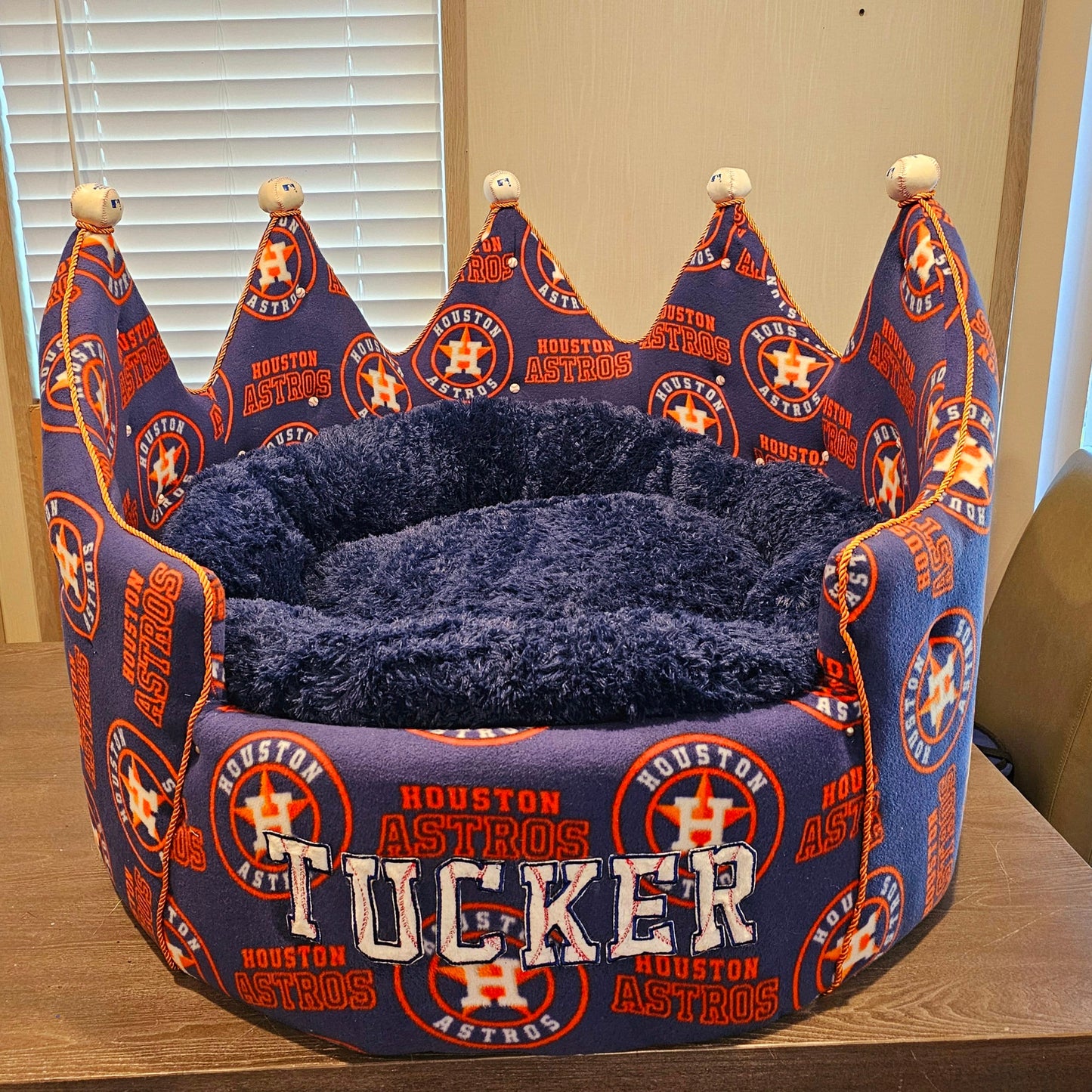 Houston Astros Crown pet bed, Houston Astros Crown dog bed, Houston Astros luxury pet bed, Astros pet furniture, Custom Crown pet bed