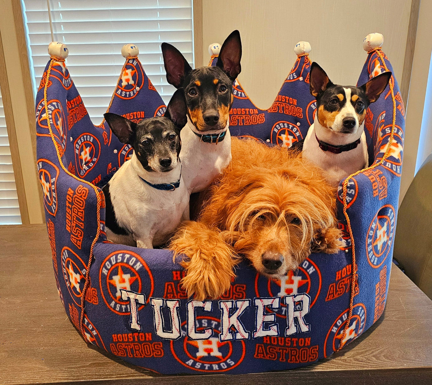 Houston Astros Crown pet bed, Houston Astros Crown dog bed, Houston Astros luxury pet bed, Astros pet furniture, Custom Crown pet bed