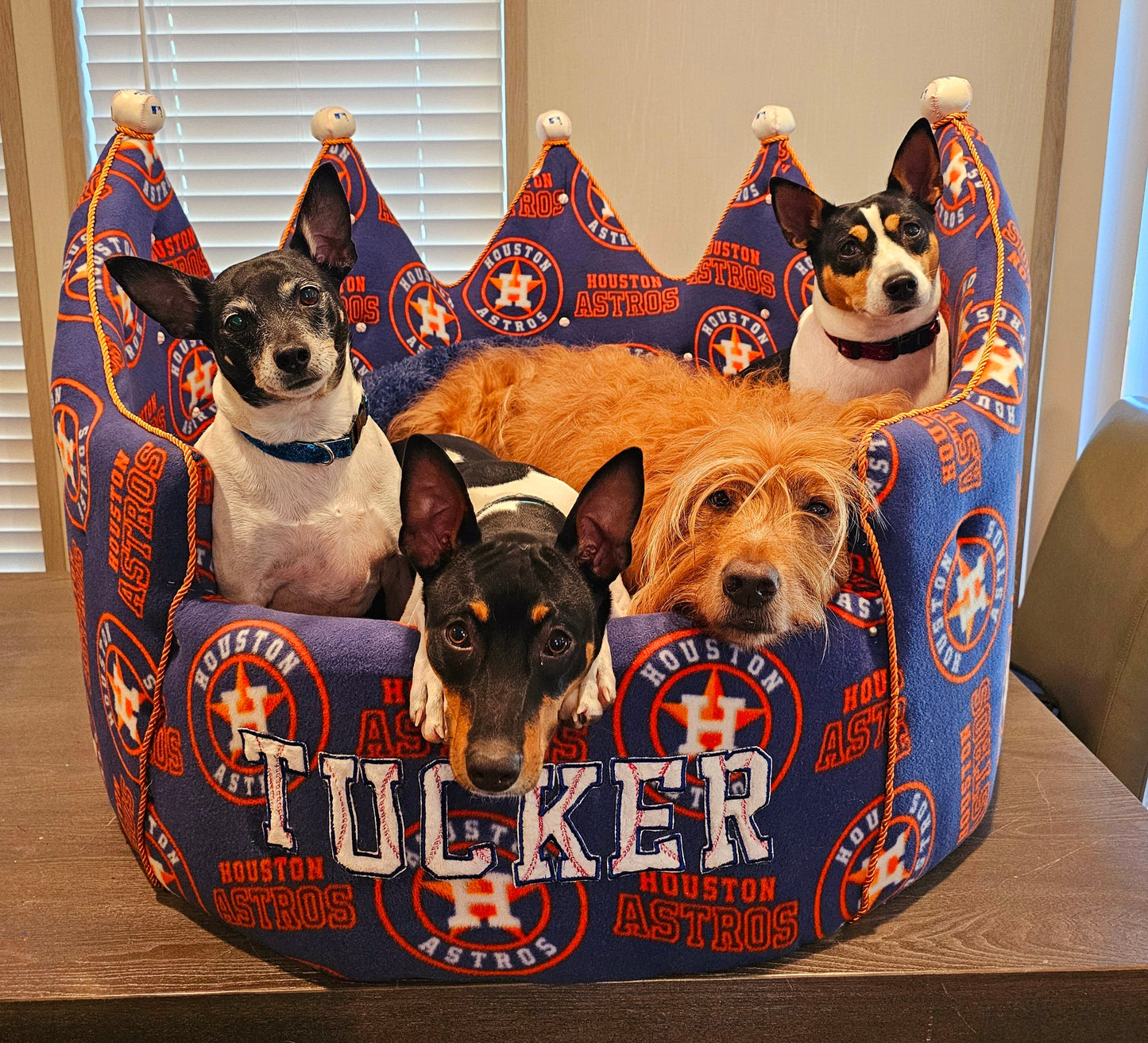 Houston Astros Crown pet bed, Houston Astros Crown dog bed, Houston Astros luxury pet bed, Astros pet furniture, Custom Crown pet bed