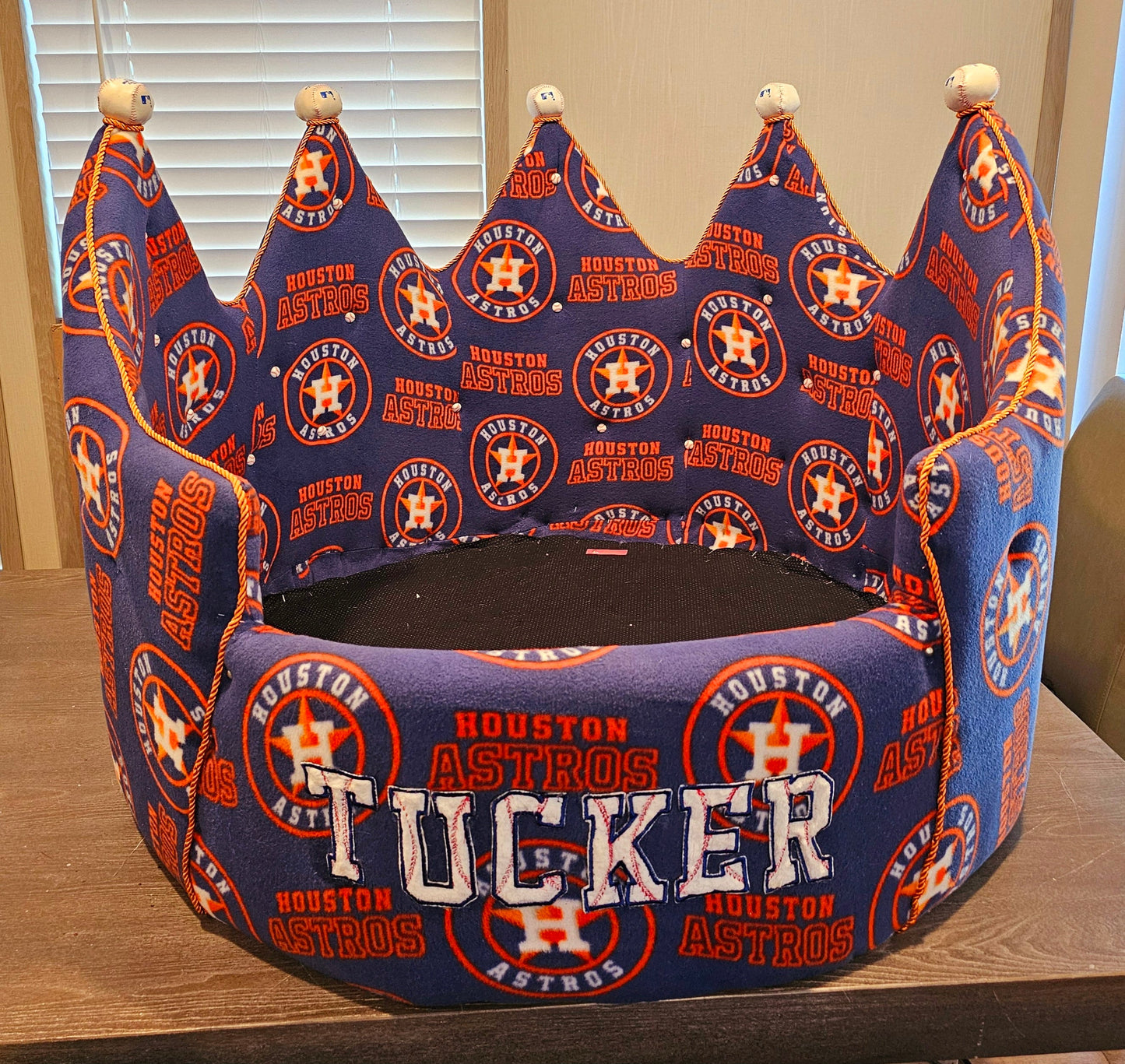 Houston Astros Crown pet bed, Houston Astros Crown dog bed, Houston Astros luxury pet bed, Astros pet furniture, Custom Crown pet bed